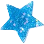 A glittery blue star-shaped magnet with smaller, lighter-colored holographic stars embedded inside.