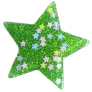 A glittery green star-shaped magnet with smaller, lighter-colored holographic stars embedded inside.