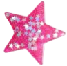 A glittery pink star-shaped magnet with smaller, lighter-colored holographic stars embedded inside.