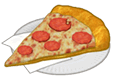 a cartoon pizza slice with cheese and pepperoni