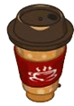 webkinz art of a brown to-go coffee cup with a red sleeve on it