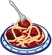 webkinz style art of a plate of spaghetti and meatballs with a fork in it